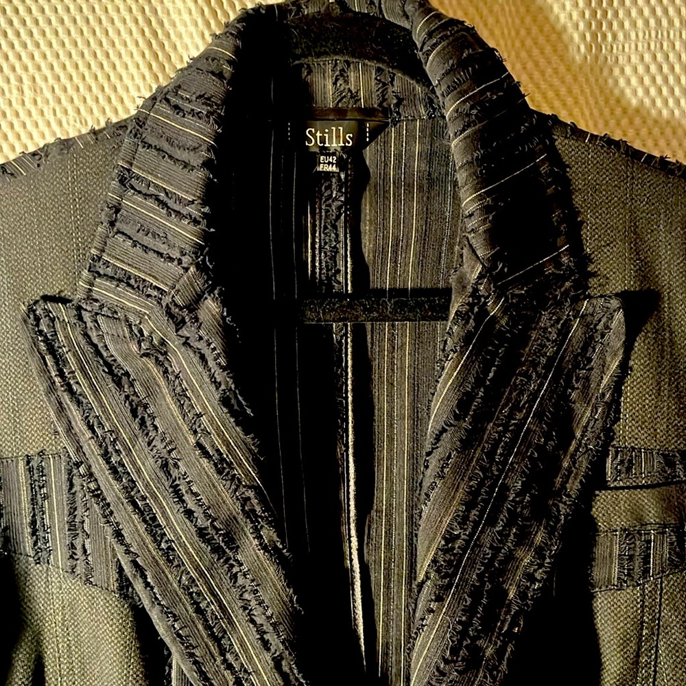 Stills brand black blazer mixed fabrics.